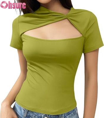 Damen Sommer Slim Fit T-Shirts | Ausgeschnittene Kurzarm-Tops mit Rundhalsausschnitt | 2025 Mode OEM Custom