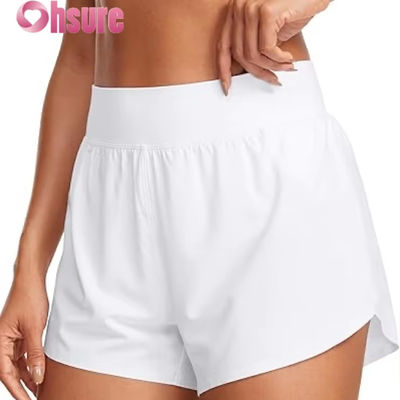 High-Waisted Dolphin-Style Athletic Running Shorts für Frauen Sexy Mesh Liner 3\" High Split Komfortable Yog