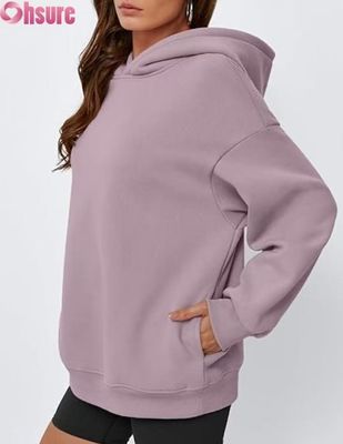 Weibliche übergroße Fleece Hoodie Solid-Colour Pullover Sweatshirt mit Tasche.