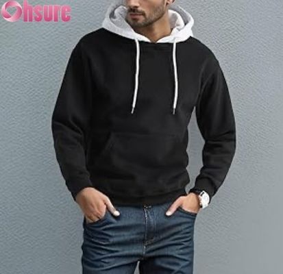 Herren Casual Langarm Pullover Hoodie Sweatshirt mit Fronttasche Kontrastfarbenes Kapuzendesign