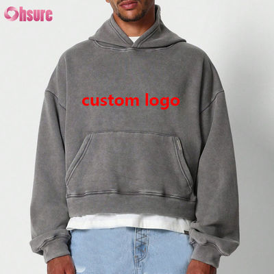 Hoodie-Hersteller Custom Y2K Druck Streetwear 400 Gsm Fleece Vintage Übergröße Schwergewicht Getreide Säure Waschen geschnitten Hoodie Männer
