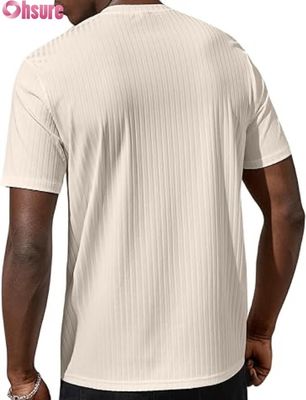 Herren Kurzarm Basic T-Shirt Casual Rundhals Ripp-T-Shirt Top
