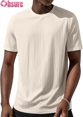Herren Kurzarm Basic T-Shirt Casual Rundhals Ripp-T-Shirt Top