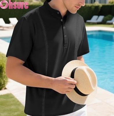 Casual Henley T-Shirts für Männer mit Knöpfen