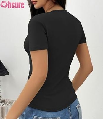 Damen Sommer Slim Fit T-Shirts | Ausgeschnittene Kurzarm-Tops mit Rundhalsausschnitt | 2025 Mode OEM Custom