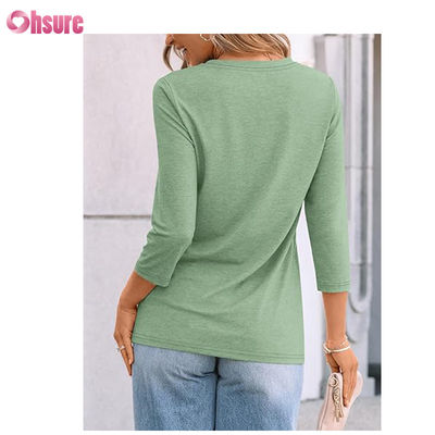 Fitness-T-Shirt mit Dreiviertelärmeln, Baumwoll-Tops, lässige T-Shirts, O-Ausschnitt, Damen-T-Shirt, Arbeits-Sport-T-Shirt