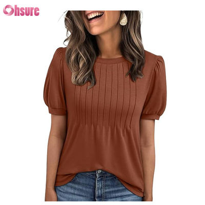Damen Oberteile Kurzärme T-Shirts Blusen Kleidung Gelegenheitsgeschäft Plüsch Sommer Mode 2025 Grundkleidung Komfortable Kleidung