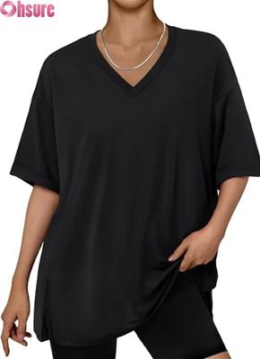 Weibliches Oversized Casual T-Shirt, Loose Fit Kurzärme Tunika Oberteil mit Seitenschlitze und Ruffle Hem