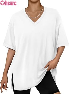 Weibliches Oversized Casual T-Shirt, Loose Fit Kurzärme Tunika Oberteil mit Seitenschlitze und Ruffle Hem
