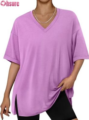 Weibliches Oversized Casual T-Shirt, Loose Fit Kurzärme Tunika Oberteil mit Seitenschlitze und Ruffle Hem