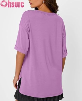 Weibliches Oversized Casual T-Shirt, Loose Fit Kurzärme Tunika Oberteil mit Seitenschlitze und Ruffle Hem