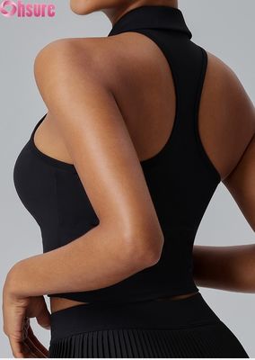 Premium-Frauen-Sport-Tops - Feuchtigkeitsabsaugende Yoga-Hemden mit festen Pads, Stand-Halsband & Slim Fit für Fitnessstudio, Alltagsbekleidung, Golf