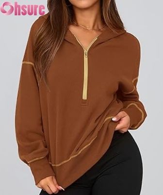 Halb-Zip-Pullover-Hoodie für Damen | Oversized Fleece-Sweatshirt | Benutzerdefiniertes Logo