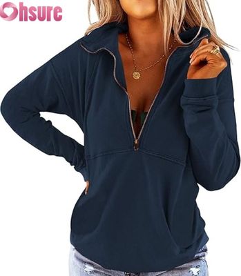 Damen-Sweatshirt mit halbem Reißverschluss, lässiger Pullover, Fleece-Hoodie, OEM-ODM-Hersteller