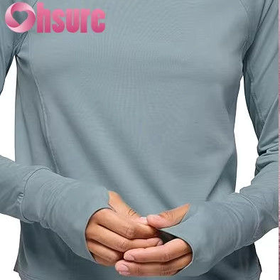 Ökologische Yoga-Hoodies für Damen, Kragen, Langarm-Sweatshirt, Strick-Fitness-Sport-Tops mit Frontlogo