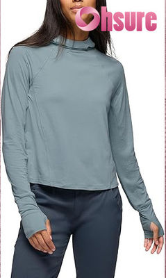 Ökologische Yoga-Hoodies für Damen, Kragen, Langarm-Sweatshirt, Strick-Fitness-Sport-Tops mit Frontlogo