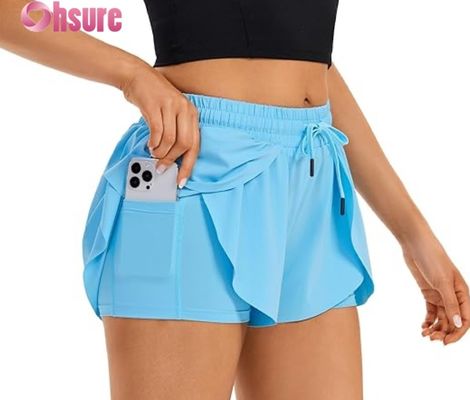 Fließende, rockartige Damen-Sportshorts mit integrierter Hose, 2-in-1-Design, Laufshorts mit Tasche, hoher Bund, Sportbekleidung für Yoga-Training