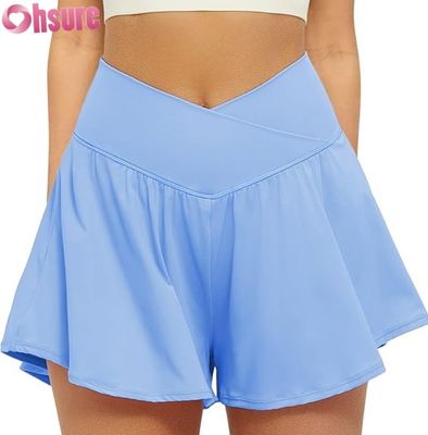 Damen High Waist Sport-Skorts 2-in-1 Fließende Laufshorts Innenfutter Taschen Yoga Tennis Workout Activewear Hot Shorts