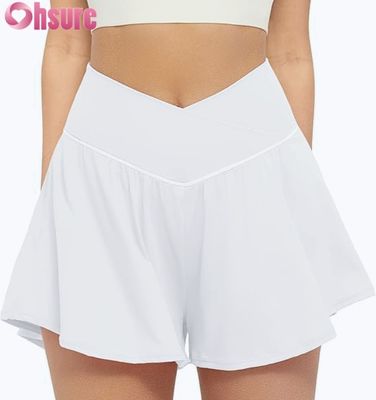 Damen High Waist Sport-Skorts 2-in-1 Fließende Laufshorts Innenfutter Taschen Yoga Tennis Workout Activewear Hot Shorts
