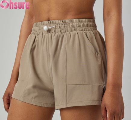 Damen High Waist Schnelltrocknende Sporthosen Atmungsaktive Modische Lauf- & Trainingsshorts mit Taschen