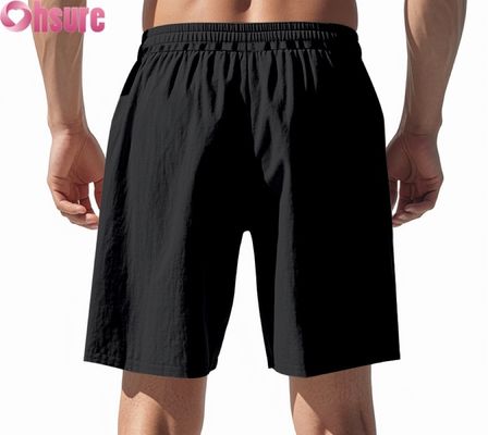 Leichte Herren-Leinen-Freizeithose, atmungsaktiv, für den Sommer, Strand, Sport, lockere Passform, mittellang, elastischer Bund, bequem