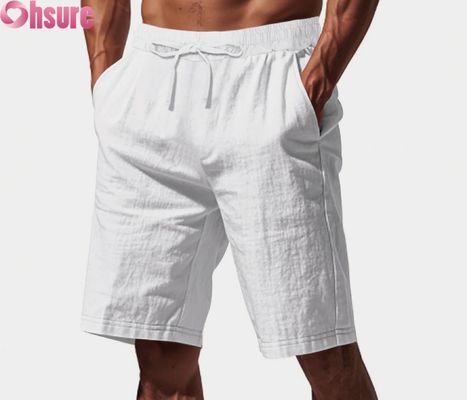 Leichte Herren-Leinen-Freizeithose, atmungsaktiv, für den Sommer, Strand, Sport, lockere Passform, mittellang, elastischer Bund, bequem