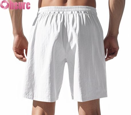 Leichte Herren-Leinen-Freizeithose, atmungsaktiv, für den Sommer, Strand, Sport, lockere Passform, mittellang, elastischer Bund, bequem