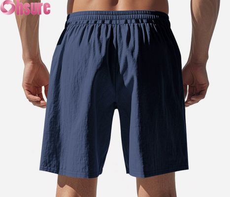 Leichte Herren-Leinen-Freizeithose, atmungsaktiv, für den Sommer, Strand, Sport, lockere Passform, mittellang, elastischer Bund, bequem