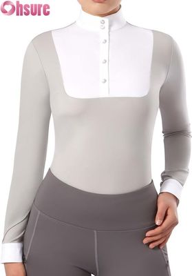 Damen Reit-Langarm-Turniershirt Reit-Oberteil mit Patchwork-Design | Reitbekleidung OEM