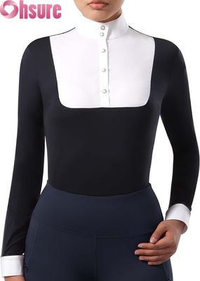 Damen Reit-Langarm-Turniershirt Reit-Oberteil mit Patchwork-Design | Reitbekleidung OEM