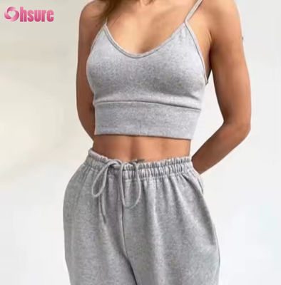 Anpassung Mode Sport Französisch Terry Sweatsuits Damen 3 Stück Jogger Set Sweatpants und Cut Hem Crop Top Set
