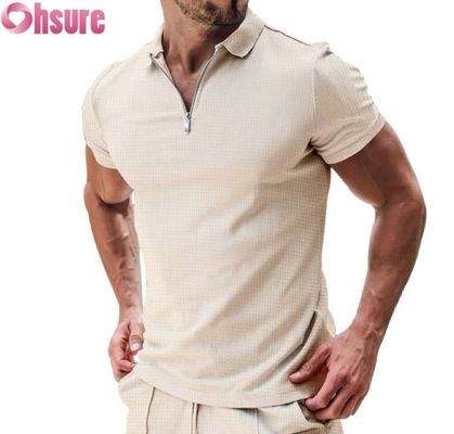Herren Sommer Casual Kurzarm Polo-Shirt Baumwolle Waffelstrick Stoff Nachhaltig und Blankes Design