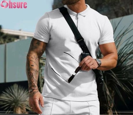 Herren Sommer Casual Kurzarm Polo-Shirt Baumwolle Waffelstrick Stoff Nachhaltig und Blankes Design