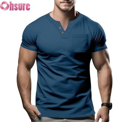 2025 Sommer Neue Herren Casual V-Ausschnitt T-Shirt Slim Fit Kurzarm-Top mit Siebdruck