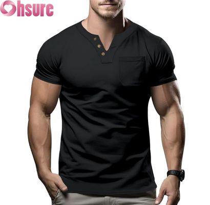 2025 Sommer Neue Herren Casual V-Ausschnitt T-Shirt Slim Fit Kurzarm-Top mit Siebdruck