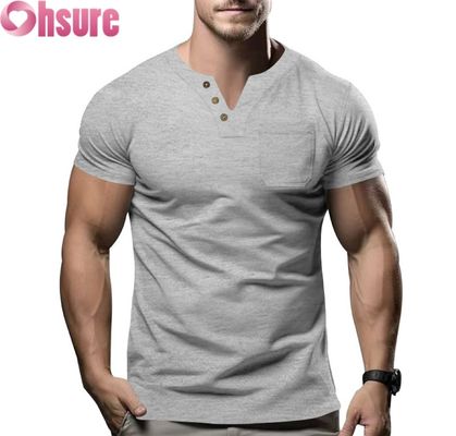 2025 Sommer Neue Herren Casual V-Ausschnitt T-Shirt Slim Fit Kurzarm-Top mit Siebdruck