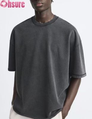 Individuelles Heavyweight T-Shirt für Herren - Gewaschene Baumwolle Vintage Streetwear, Oversized-Design mit überschnittenen Schultern, Großbestellung verfügbar