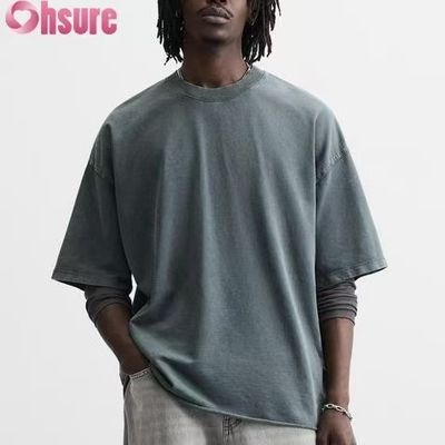 Individuelles Heavyweight T-Shirt für Herren - Gewaschene Baumwolle Vintage Streetwear, Oversized-Design mit überschnittenen Schultern, Großbestellung verfügbar