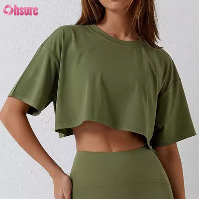 2025 Lockere, schnell trocknende Lauf-Workout-Gymnastik-Top Fitness-Training Yoga-Kleidung Sport-T-Shirts Crop Tops für Damen