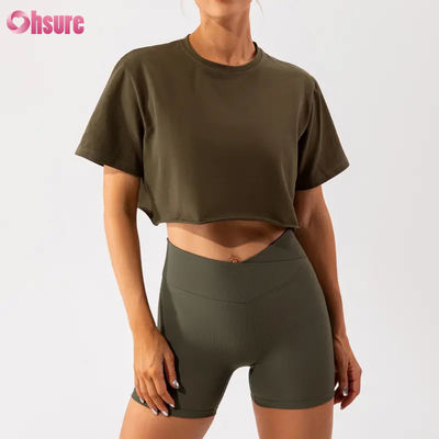 Benutzerdefiniertes übergroßes Sport-Crop-Top Damen T-Shirt Neuankömmling Weich Schnelltrocknend Leicht Damen Tanz Laufen Kurzarm-Top