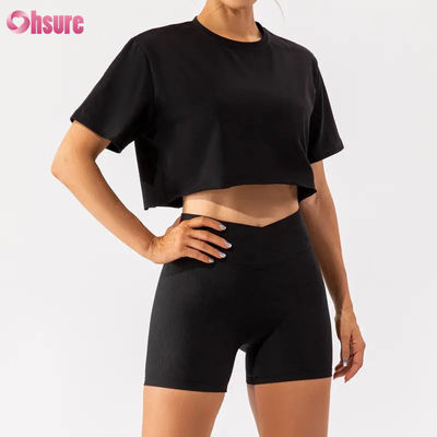 Benutzerdefiniertes übergroßes Sport-Crop-Top Damen T-Shirt Neuankömmling Weich Schnelltrocknend Leicht Damen Tanz Laufen Kurzarm-Top