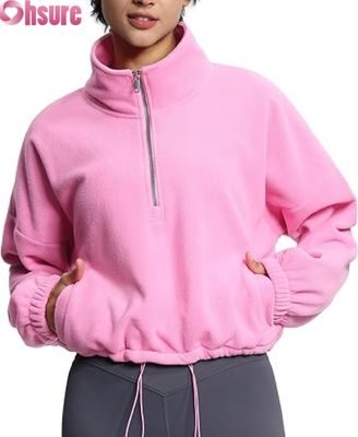 Damen Fleece-Pullover-Jacke, lässiges Sweatshirt mit langem Reißverschluss und elastischem Saum für Komfort