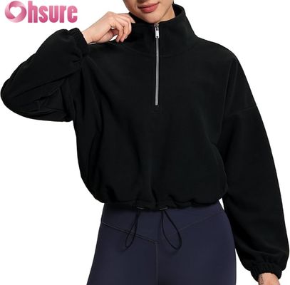 Damen Fleece-Pullover-Jacke, lässiges Sweatshirt mit langem Reißverschluss und elastischem Saum für Komfort