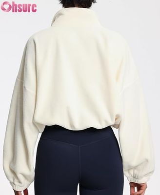 Damen Fleece-Pullover-Jacke, lässiges Sweatshirt mit langem Reißverschluss und elastischem Saum für Komfort