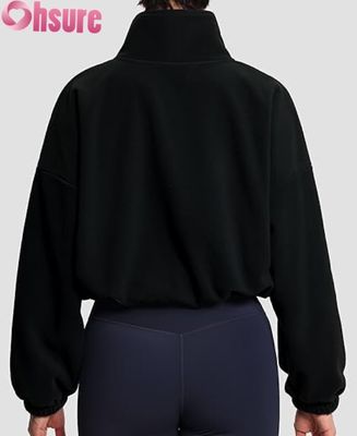 Damen Fleece-Pullover-Jacke, lässiges Sweatshirt mit langem Reißverschluss und elastischem Saum für Komfort