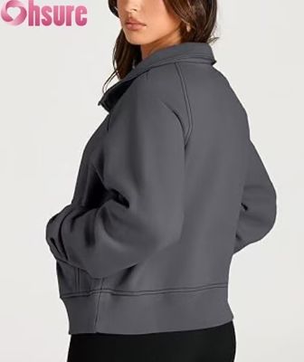 Custom-Frauen-Halb-Zip-Kürz-Fleece-Pullover-Hoodie.