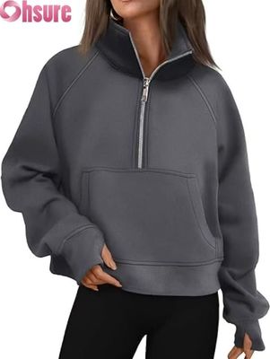 Custom-Frauen-Halb-Zip-Kürz-Fleece-Pullover-Hoodie.