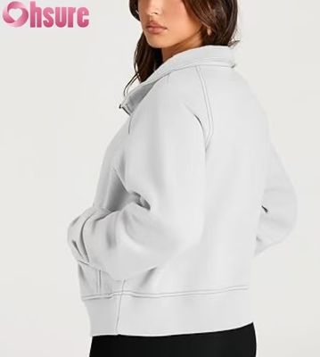 Custom-Frauen-Halb-Zip-Kürz-Fleece-Pullover-Hoodie.