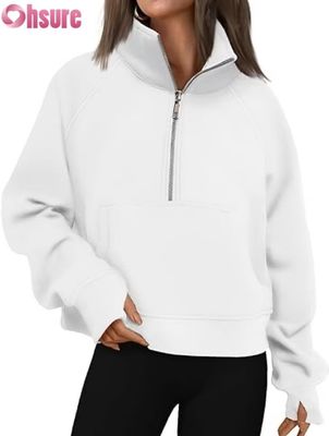 Custom-Frauen-Halb-Zip-Kürz-Fleece-Pullover-Hoodie.