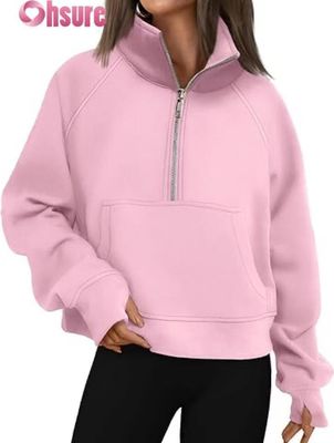 Custom-Frauen-Halb-Zip-Kürz-Fleece-Pullover-Hoodie.